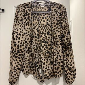 Leopard Print Draped Open Front Cardigan - Tan & Black